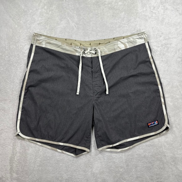 Patagonia Other - Patagonia Board Shorts Mens 40 Gray Scallop Hem Camo Trim Stretch Summer Casual